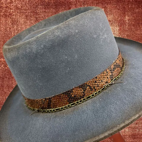 Sombrero Fedora de 100% Lana Vintage para Mujer Banda de Piel de Serpiente Con Decoración de Cadena de Metal Gorro Boho