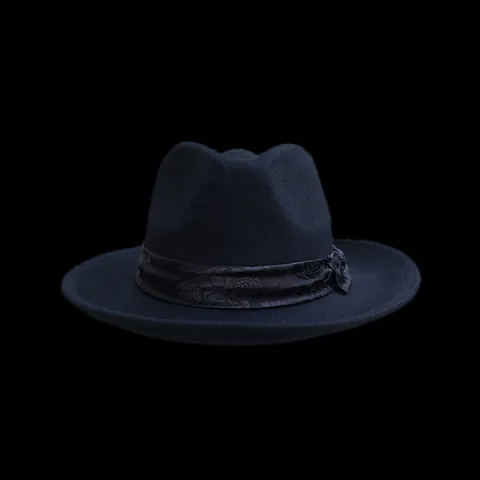 Vintage British Style Wool Fedora Hat For Men Women Wide Brim Felt Jazz Hat With Satin Jacquard Ribbon Bow Solid Color