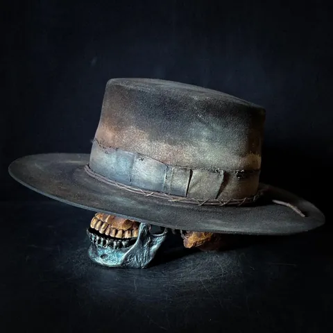 Vintage Distressed 100% Wool Felt Fedora Hat For Men Women Wide Brim Bolero Hat With Ribbon Band And Leather Cord Western Style