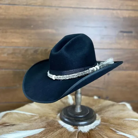 Classico Cappello da Cowboy Occidentale in Feltro di Lana Nero per Uomo Donna Cappello Fedora a Tesa Larga Con Fascia Intrecciata Decorazione Piuma