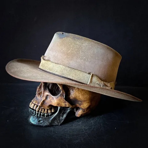 Sombrero Fedora de Fieltro de Lana Envejecido Vintage Estilo Western Outlaw Parte Superior Plana Ala Ancha Con Banda Trenzada Punk