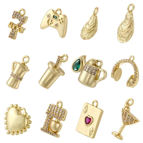 Brass Zirconia Miniature Pendant Only Without Chain Vintage Moka Pot Headphone Game Console Lucky 7 DIY Charms Jewelry For Women