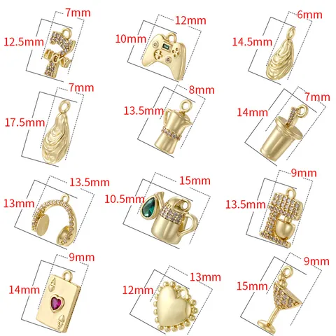 Brass Zirconia Miniature Pendant Only Without Chain Vintage Moka Pot Headphone Game Console Lucky 7 DIY Charms Jewelry For Women