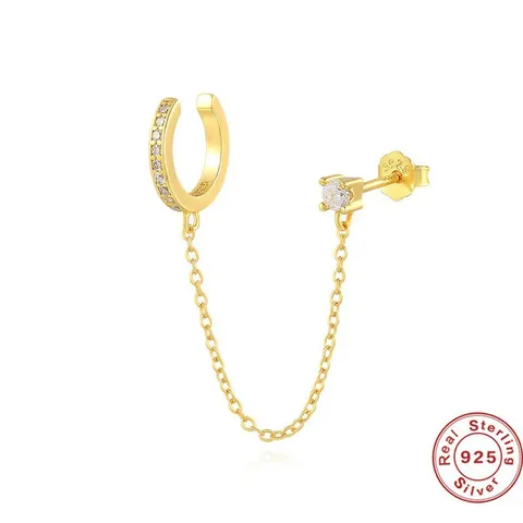 925 Sterling Silver U-Shape Ear Clip Chain Earrings For Women With Zircon Gold Silver Plated Tassel Piercing Jewelry