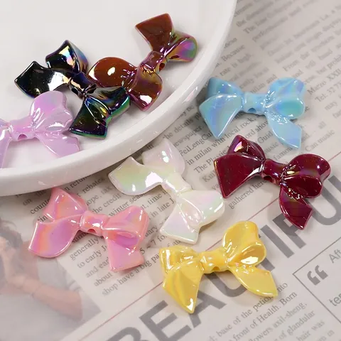 Iridescent Macaron Bowknot DIY Beads Jewelry Making Materials For Phone Chain Bracelet Craft Supplies Sweet Bow Accessories