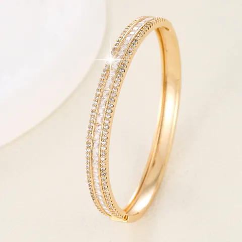 Luxury Copper Cubic Zirconia Bangle For Women Rainbow Crystal Bracelet Electroplated Jewelry For Wedding Party Gift