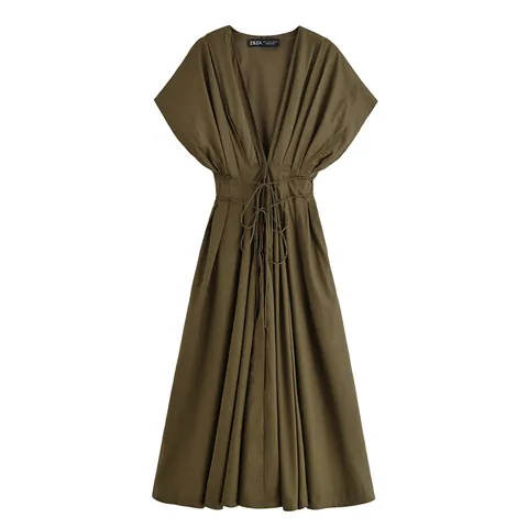 Dames V-Hals Korte Mouw Jurk Met Trekkoord Effen Kleur Mesh Polyester Casual Streetwear Vakantie Strand Feest Jurk