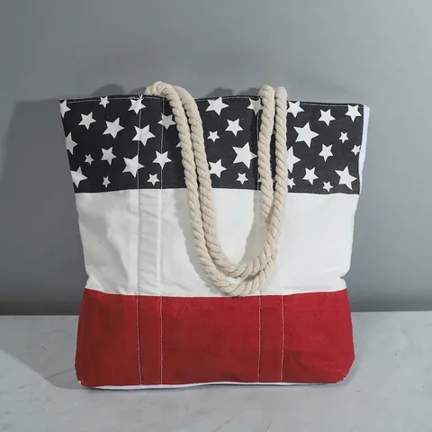 Large Capacity Canvas Tote Bag With Braided Cotton Rope Handles Flag Pattern Patchwork Beach Travel Shoulder Bag For Women