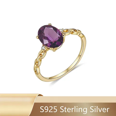 925 Sterling Silber Ring 18K Vergoldet Oval Lila Zirkonia Edelstein Kettenglied Geflochten Design Damen Fingerring Schmuck