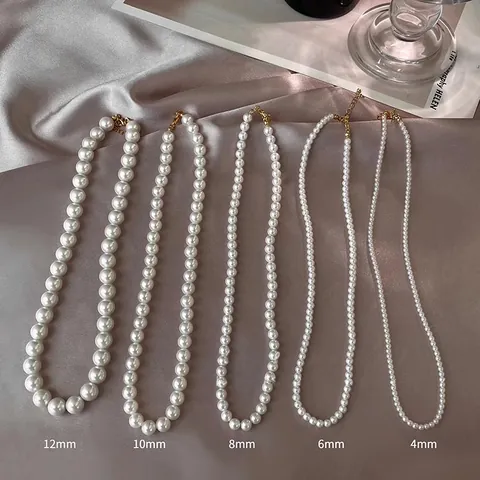 Elegant White Round Imitation Artificial Pearl Necklace For Women Fashion Gold Plated Clasp Adjustable Chain Choker Jewelry Gift