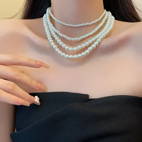 Elegant White Round Imitation Artificial Pearl Necklace For Women Fashion Gold Plated Clasp Adjustable Chain Choker Jewelry Gift