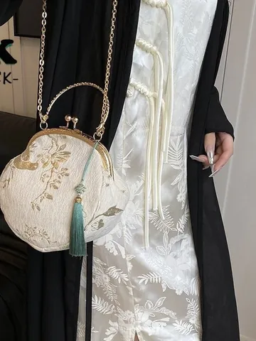Nuovo Stile Cinese Ricamo Borsa con Chiusura Vintage Floreale Nappa Tracolla Con Catena in Metallo Donna Festa Sera