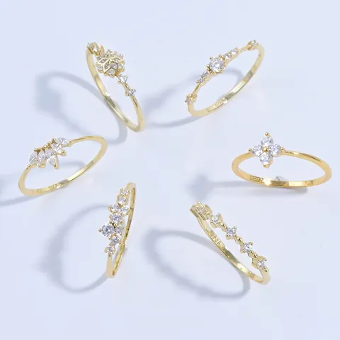 Anello in Argento Sterling 925 con Zircone per Donna Placcato in Oro 18K Fiore Fiocco di Neve Corona Impilabile Gioielli da Dito Minimalisti