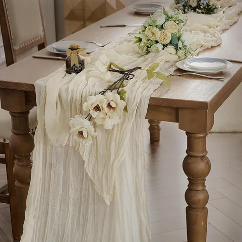 Bohemian Wrinkled Cheesecloth Table Runner Rustic Gauze Tablecloth For Wedding Reception Party Banquet Home Dining Table Decor
