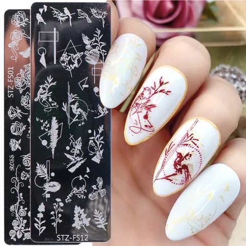 Roestvrijstalen Nagel Stamping Plaat Roos Slang Dier Luipaardprint Geometrische Fruit Patronen Manicure Sjabloon Art Tool