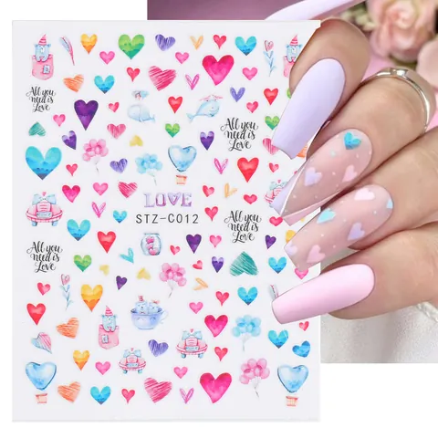 Adesivi per Nail Art di San Valentino Multicolore Cuore Fiocco Fiore Lettere Decalcomanie per Unghie Autoadesive per Donna Decorazione Manicure