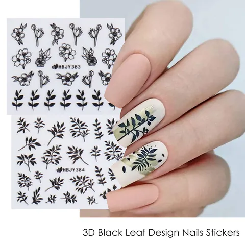 Nagelkunst-Aufkleber Bronzierung Schwarz Weiß Gold Blumen Blatt Linie Selbstklebend 3D Maniküre Dekor Für Damen