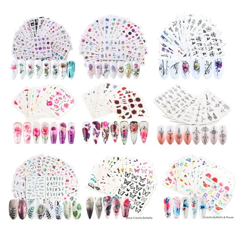 Colorful Water Transfer Nail Art Stickers Butterfly Flower Leaf Patterns Manicure Decals For Women DIY Beauty Supplies