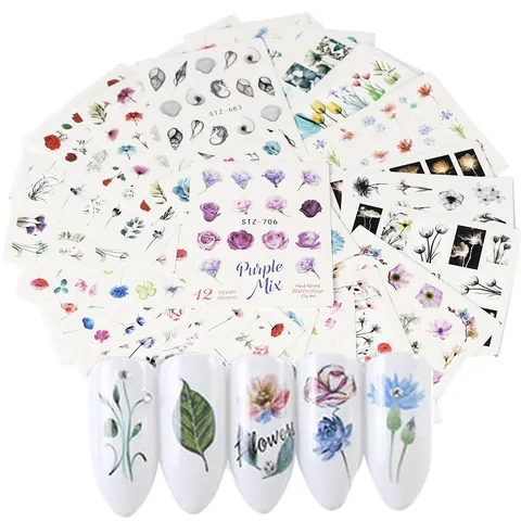 Colorful Water Transfer Nail Art Stickers Butterfly Flower Leaf Patterns Manicure Decals For Women DIY Beauty Supplies