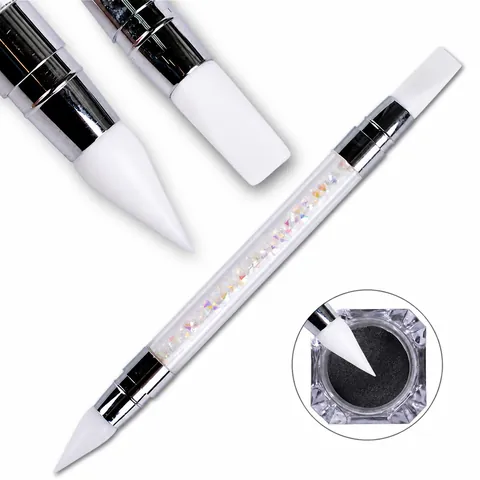 Pennello Professionale in Silicone a Doppia Punta per Nail Art Con Manico in Strass Penna per Scultura Unghie Strumenti DIY
