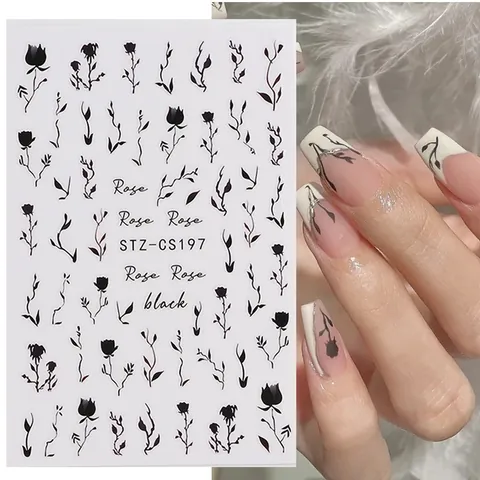 Selbstklebende Nail Art Aufkleber Rose Bambus Herz Kalligraphie Muster Chinesischer Stil Retro Maniküre Abziehbilder DIY Dekoration Damen