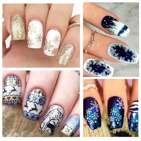 Kerstmis Nagelstempelplaat Roestvrij Staal Sneeuwvlok Rendier Kerstman Patroon Rond DIY Manicure Print Sjabloon Tool