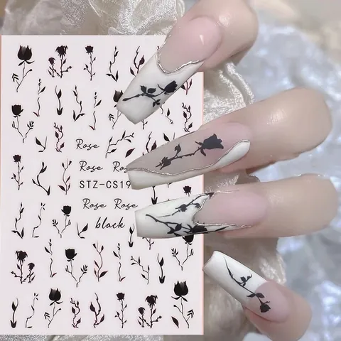 Adesivi per Unghie 3D in Rilievo Floreale Farfalla Stile Cinese Bambù Rosa Marmo Autoadesivi Decorazione per Manicure Donna