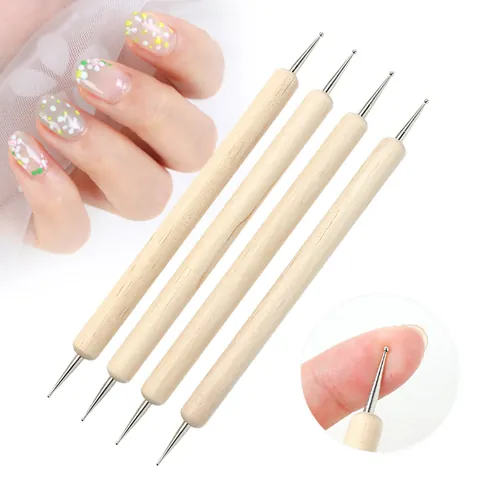 Double Ended Wooden Handle Nail Art Dotting Pen Metal Tip Tool For Rhinestone Picking Drawing Embossing DIY Crafting Tool