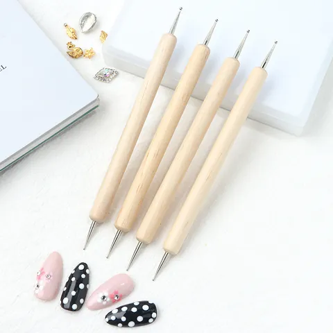 Double Ended Wooden Handle Nail Art Dotting Pen Metal Tip Tool For Rhinestone Picking Drawing Embossing DIY Crafting Tool