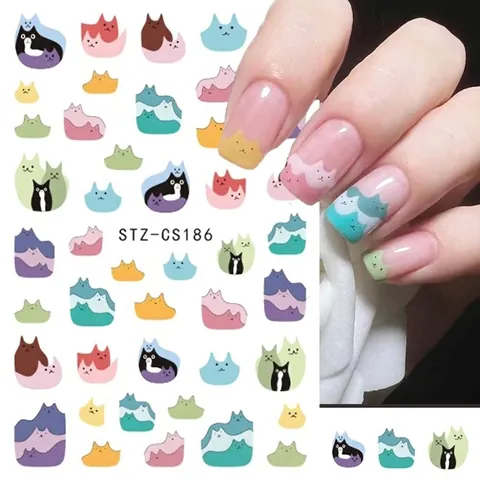 Autocollants de Nail Art de Dessin Animé Chat Chien Nourriture Décalcomanies Auto-Adhésives 3D Décoration de Manucure Femme