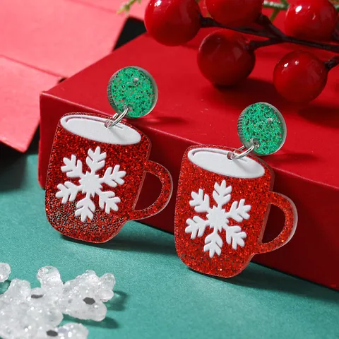 Christmas Acrylic Drop Earrings For Women Glitter Snowman Christmas Tree Snowflake Glove Sock Cup Shape Festival Party Jewelry