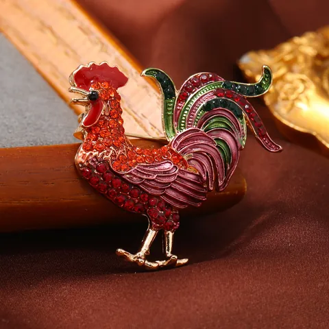 Vintage Rooster Brooch Pin For Women Exquisite Alloy Rhinestone Inlaid Enamel Glaze Animal Jewelry Accessory