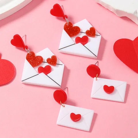 Boucles d'Oreilles Pendantes en Acrylique Enveloppe de Lettre d'Amour Cœur pour Femmes Bijoux Romantiques Cadeau de Saint-Valentin