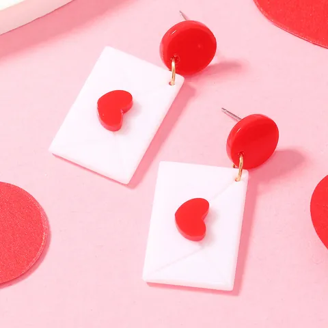 Boucles d'Oreilles Pendantes en Acrylique Enveloppe de Lettre d'Amour Cœur pour Femmes Bijoux Romantiques Cadeau de Saint-Valentin
