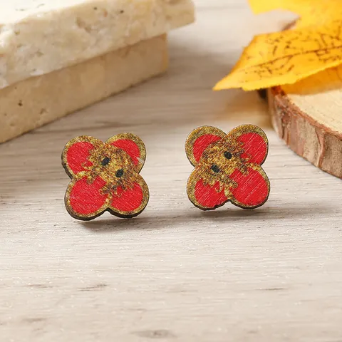 Chinese Style Wood Cartoon Dragon Deer Stud Earrings Traditional Festive Animal Pattern Wooden Ear Jewelry For Women Girls