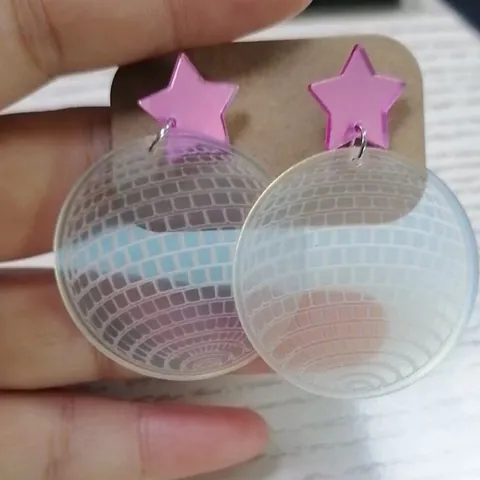 Y2K Disco Ball Acrylic Drop Earrings For Women Retro Glitter Pentagram Star Geometric Round Dangle Earrings Party Jewelry