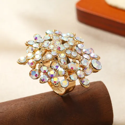 Fashion Adjustable Alloy Ring Rhinestone Inlaid Flower Bowknot Sparkly AB Crystal Finger Ring For Wedding Party Jewelry