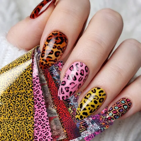 Leopard Print Nail Foil Stickers Animal Print Transfer Wraps For Women DIY Nail Art Accessories Multi Color Design