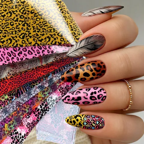 Leopard Print Nail Foil Stickers Animal Print Transfer Wraps For Women DIY Nail Art Accessories Multi Color Design