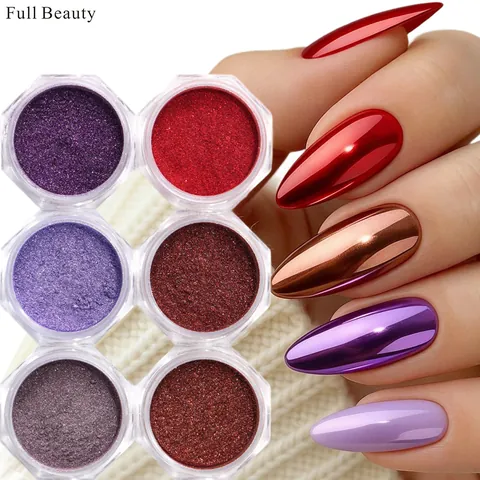 Metallischer Spiegel Effekt Chrom Nagelpuder Sechseckige Flaschen Verschiedene Farben Glitzerstaub Für Maniküre Kunst Dekoration