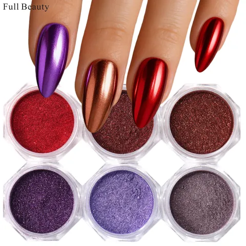 Metallischer Spiegel Effekt Chrom Nagelpuder Sechseckige Flaschen Verschiedene Farben Glitzerstaub Für Maniküre Kunst Dekoration