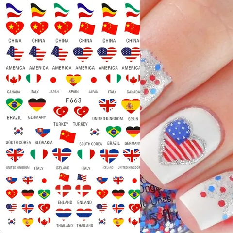 3D Self Adhesive Nail Art Stickers Watercolor Floral Butterfly National Flag Designs DIY Manicure Decals For Women Decoration