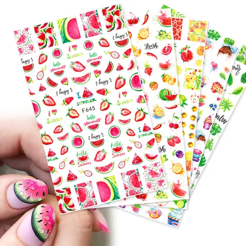 Adesivi per Unghie Frutta Estiva Piante Tropicali Dolce Linea Viso 3D Adesivi per Unghie Autoadesivi per Donna Decorazione Manicure Fai Da Te