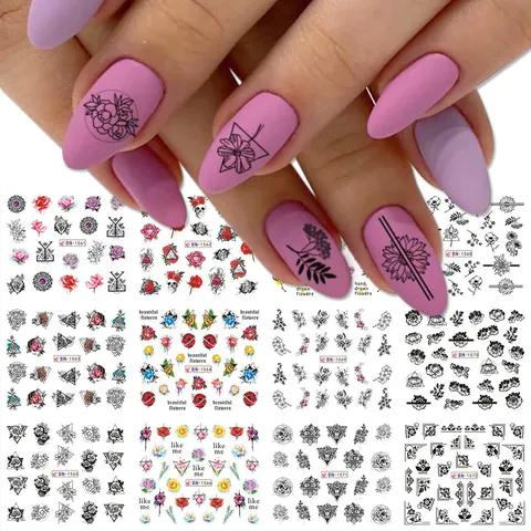 12 Sheets Water Transfer Nail Stickers Flower Butterfly Geometric Line Art Decals For Women DIY Manicure Decoration