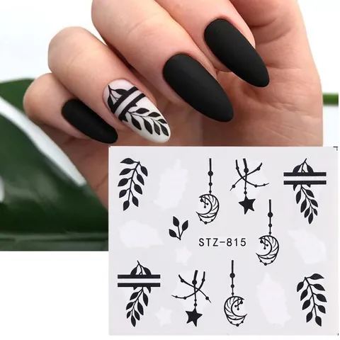 Adesivi per Unghie ad Acqua Neri Minimalisti a Forma di Fiore Malocchio Stella Linee Geometriche Decorazione Manicure Fai-da-Te Donna