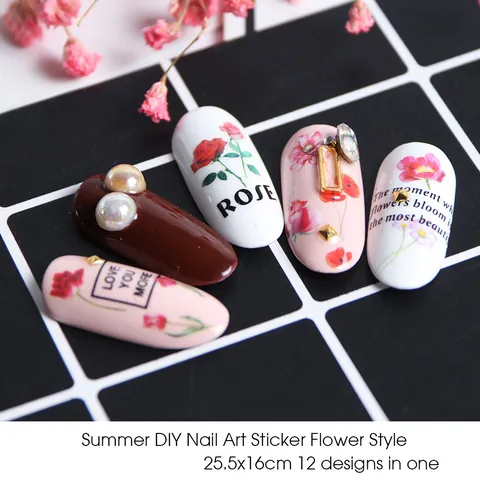 Floral Butterfly Nail Art Water Transfer Stickers For Women DIY Manicure Decoration Colorful Flower Leaf Nail Decals