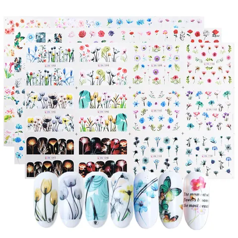 Floral Butterfly Nail Art Water Transfer Stickers For Women DIY Manicure Decoration Colorful Flower Leaf Nail Decals