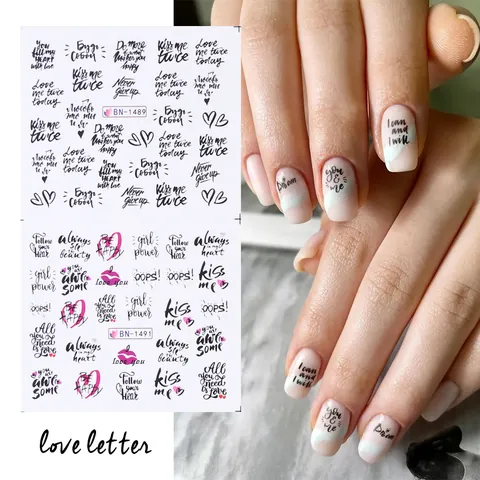 Sexy Red Lips Russian Letters Nail Art Stickers Water Transfer Decals For Women DIY Manicure Personality Doodle Patterns
