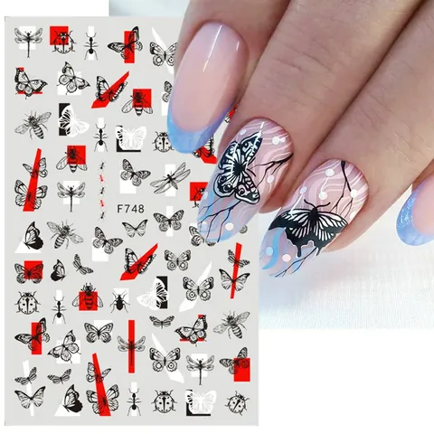Autocollants Ongles 3D Auto-adhésifs Papillon Fleur Feuille Lettres Motifs Style Punk DIY Décoration Manucure pour Femmes