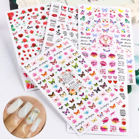 Adesivi per Unghie Farfalla Rosa Cuore Autoadesivi Motivi Floreali Lettere Colorate per Decorazione Manicure Fai da Te Donna